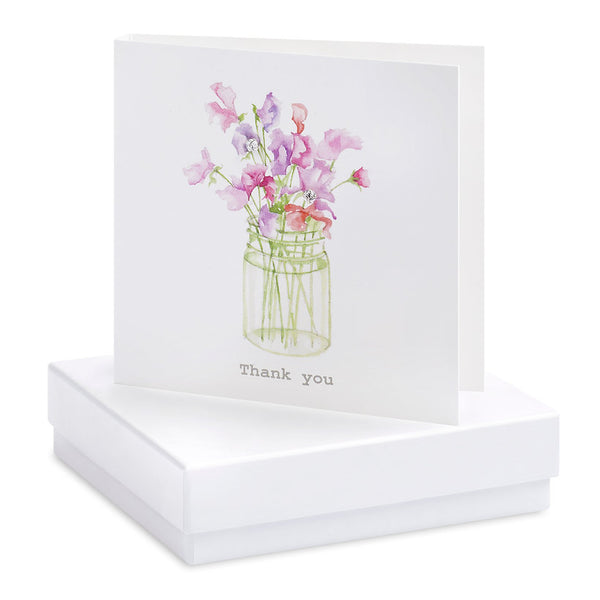 Boxed Sweet Pea Thank You Silver Earring Card