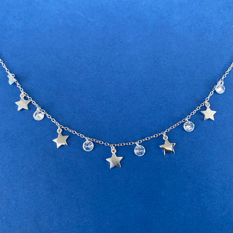Silver Star & Zircon Charm Necklace