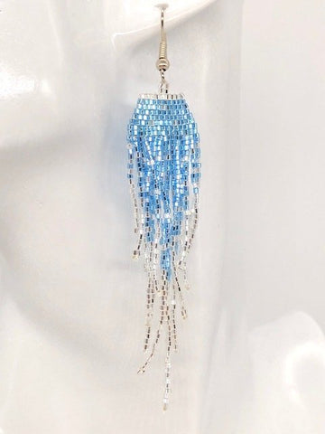 Aqua & Silver Shimmer Beaded Earrings