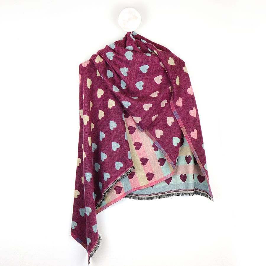 Cherry & Pastel Reversible Multicoloured Heart & Check Scarf