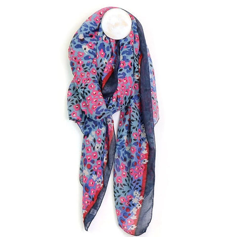 Blue & Red Mix Ditsy Flower Print Scarf