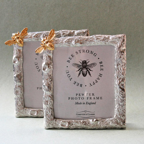 Bee Happy Pewter Photo Frame With Golden Bee