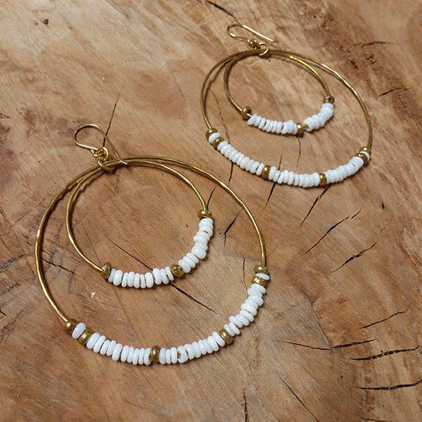Large Double Hoop Recycled Glass Hippy Chic Earrings