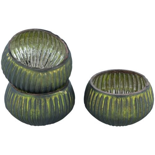 Green Ribbed Mini T Light Holder