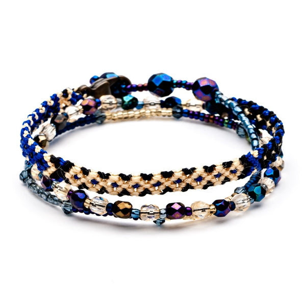 Blue Midnight Elki Macrame Crystal Wrap Bracelet