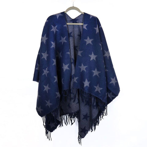 Blue & Grey Reversible Star Poncho