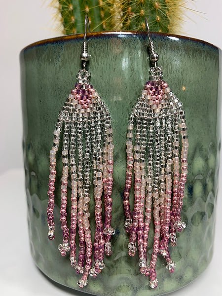 Blush Pink & Silver Beaded Earrings