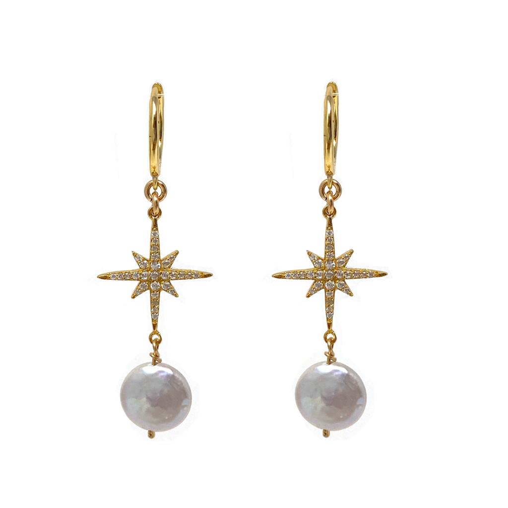 Gold Bella North Star Huggies Earrings