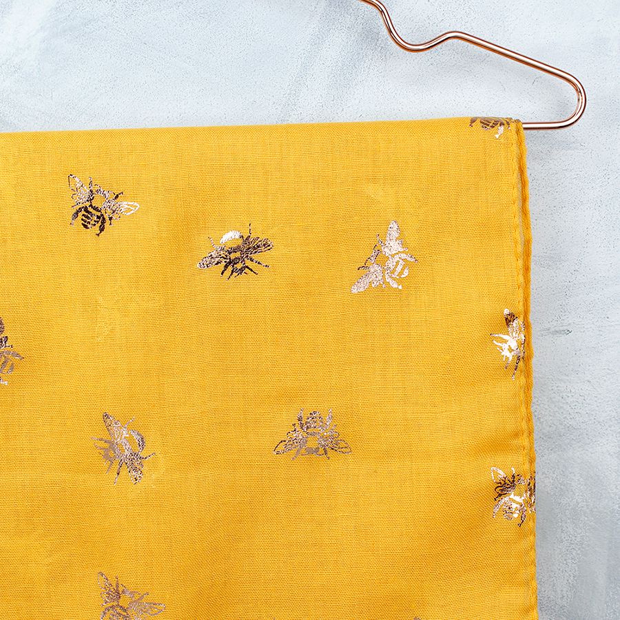 Yellow & Rose Gold Bee Print Scarf