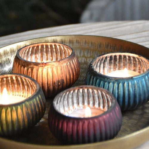 Gold Ribbed Mini T Light Holder