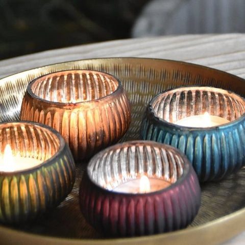 Gold Ribbed Mini T Light Holder