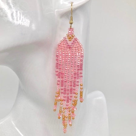 Pink & Gold Beaded Earrings