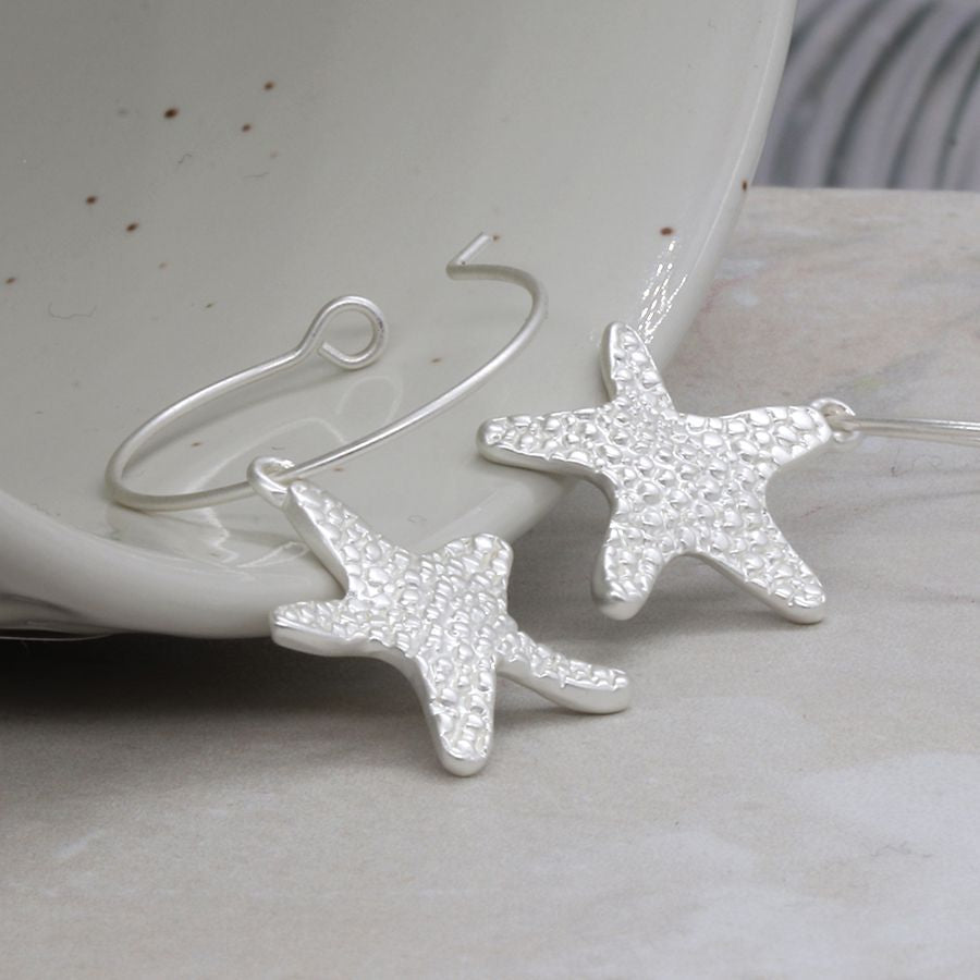Silver Starfish Hoop Earrings