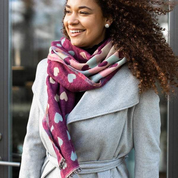 Cherry & Pastel Reversible Multicoloured Heart & Check Scarf