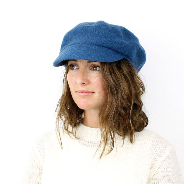 Blue Wool Baker Boy Winter Hat