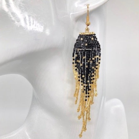 Black & Gold Shimmer Beaded Earrings