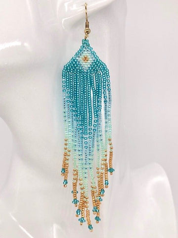 Dusty Blue & Gold Beaded Earrings