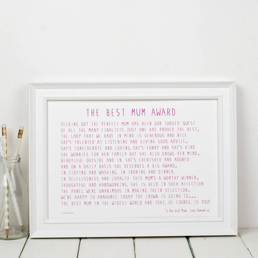 Best Mum Award Poem Print