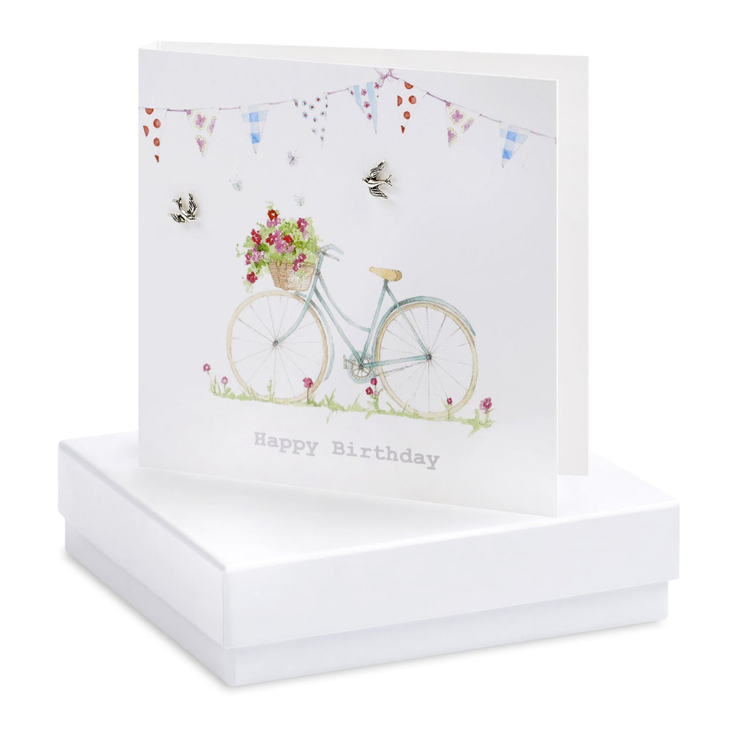 Boxed Bicycle & Bunting Birthday Silver Earring Card