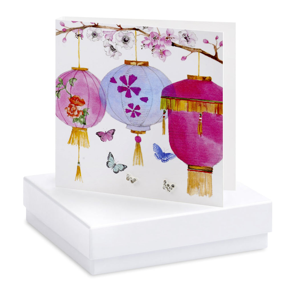 Boxed Butterflies & Lanterns Silver Earring Card