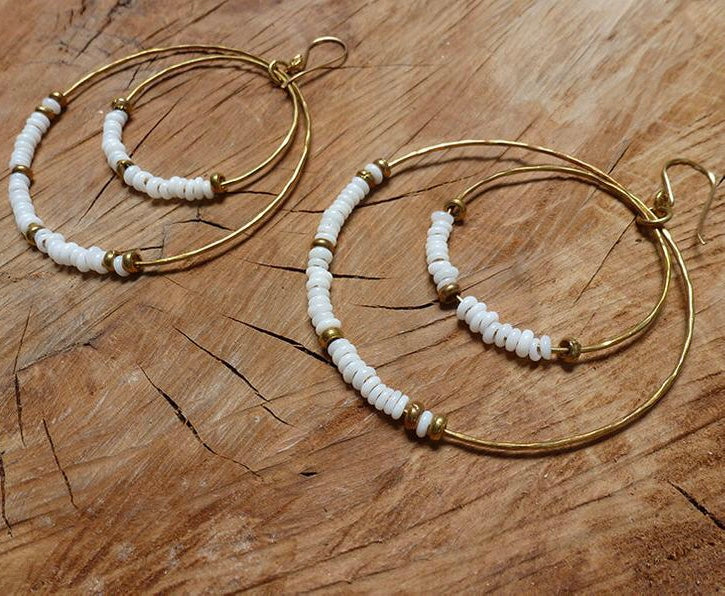 Large Double Hoop Recycled Glass Hippy Chic Earrings