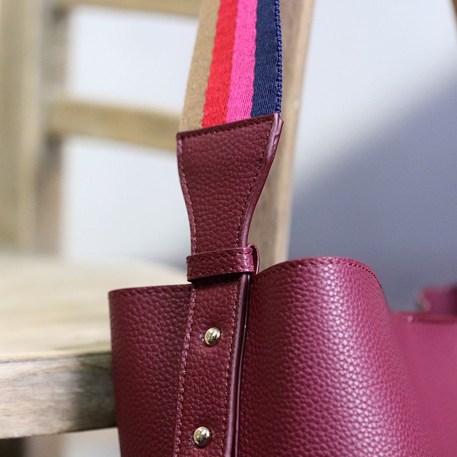 Red Vegan Leather Shoulder Bag With Striped Strap