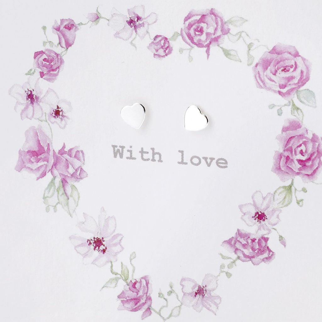 Boxed Floral Heart Wreath Silver Earring Card