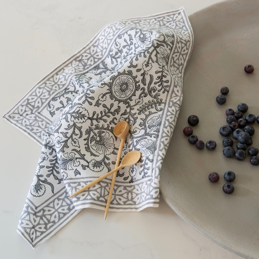 Kandla Grey Cotton Hand Block Print Napkins