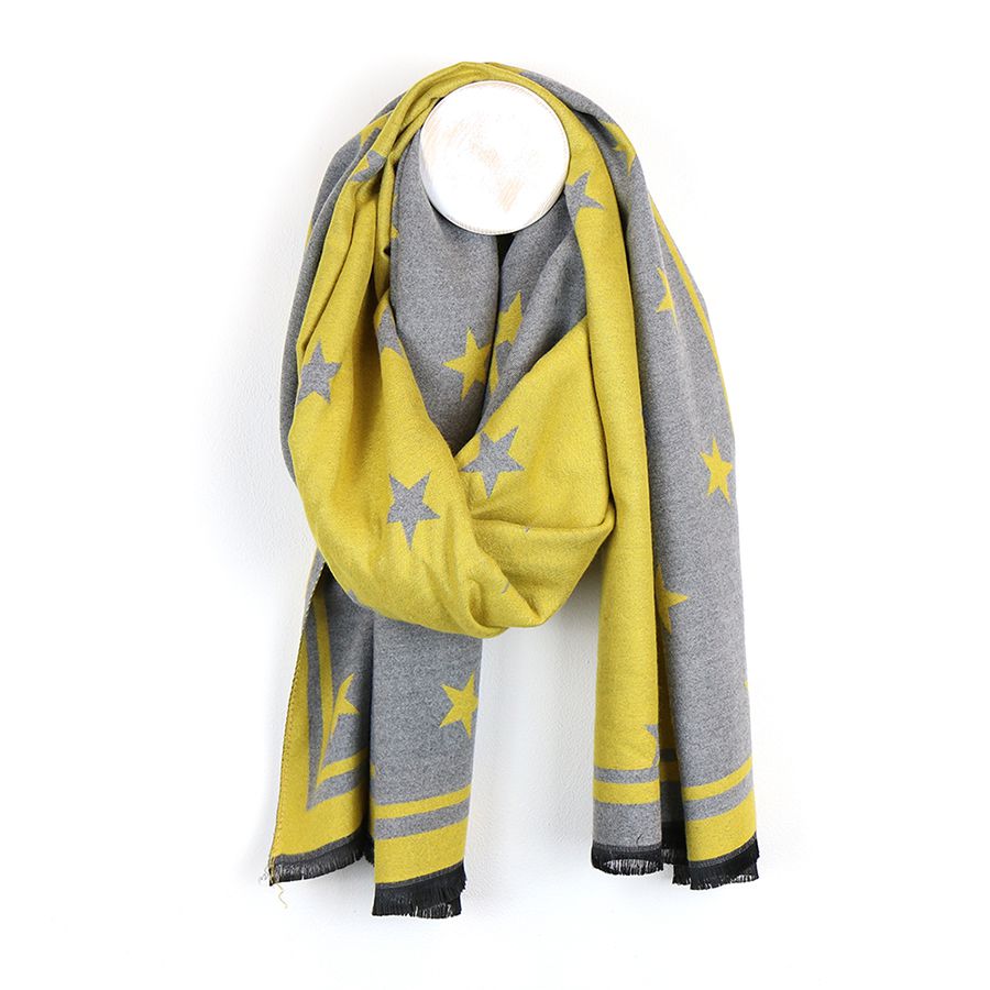 Yellow & Grey Reversible Star Scarf