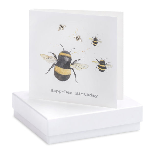 Boxed Happ-Bee Silver Earring Card