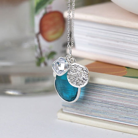 Silver Plated Blue Crystal Pendant Necklace