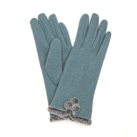 Teal Angora & Faux Fur Pom Pom Gloves