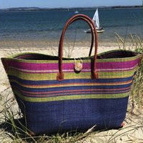 Red Striped Raffia Beach Basket