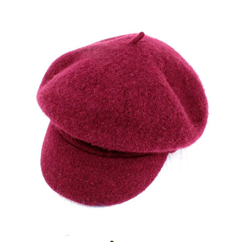 Dark Cerise Wool Baker Boy Winter Hat