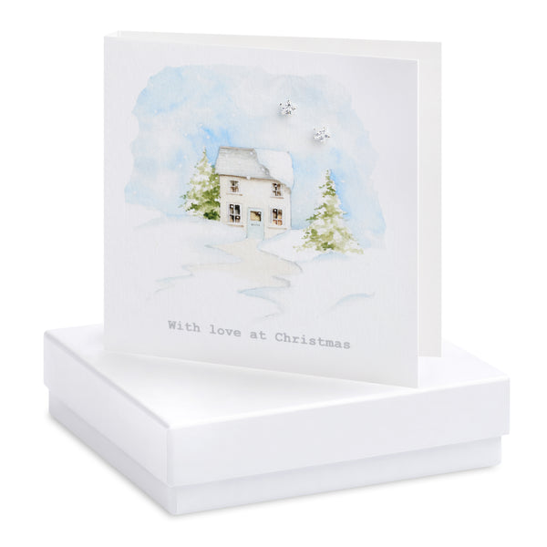 Boxed Christmas House Silver Earring Card