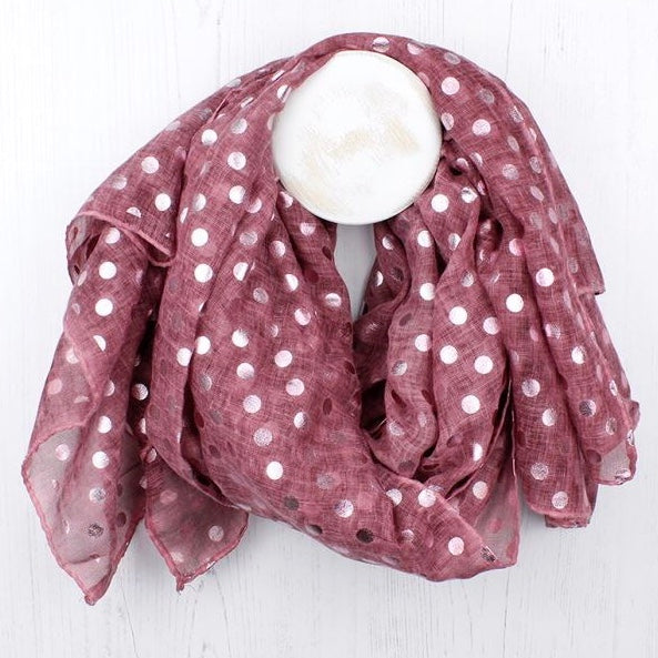 Washed Pink Scarf With Metallic Polka Dot Print