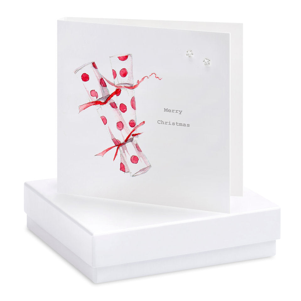 Boxed Christmas Cracker Silver Earring Card