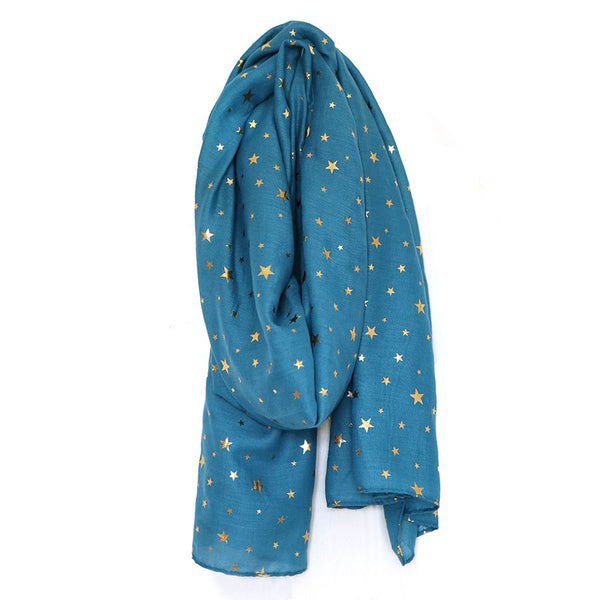 Teal Scarf With Rose Gold Stars