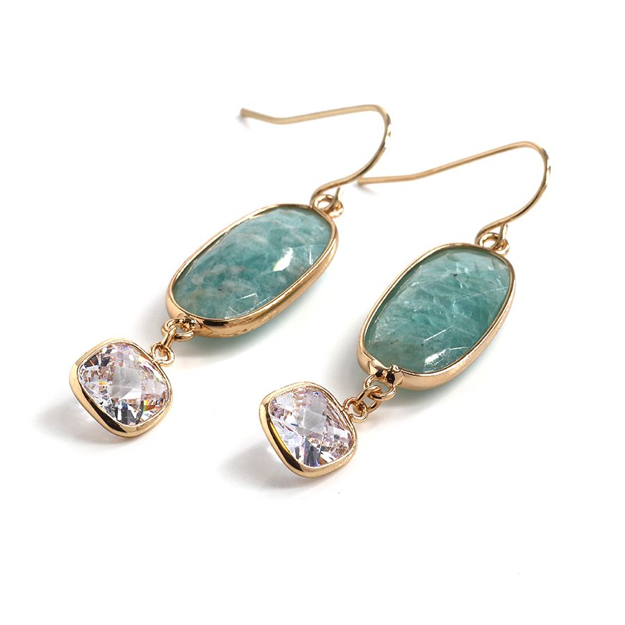 Gold, Aqua & Crystal Drop Earrings