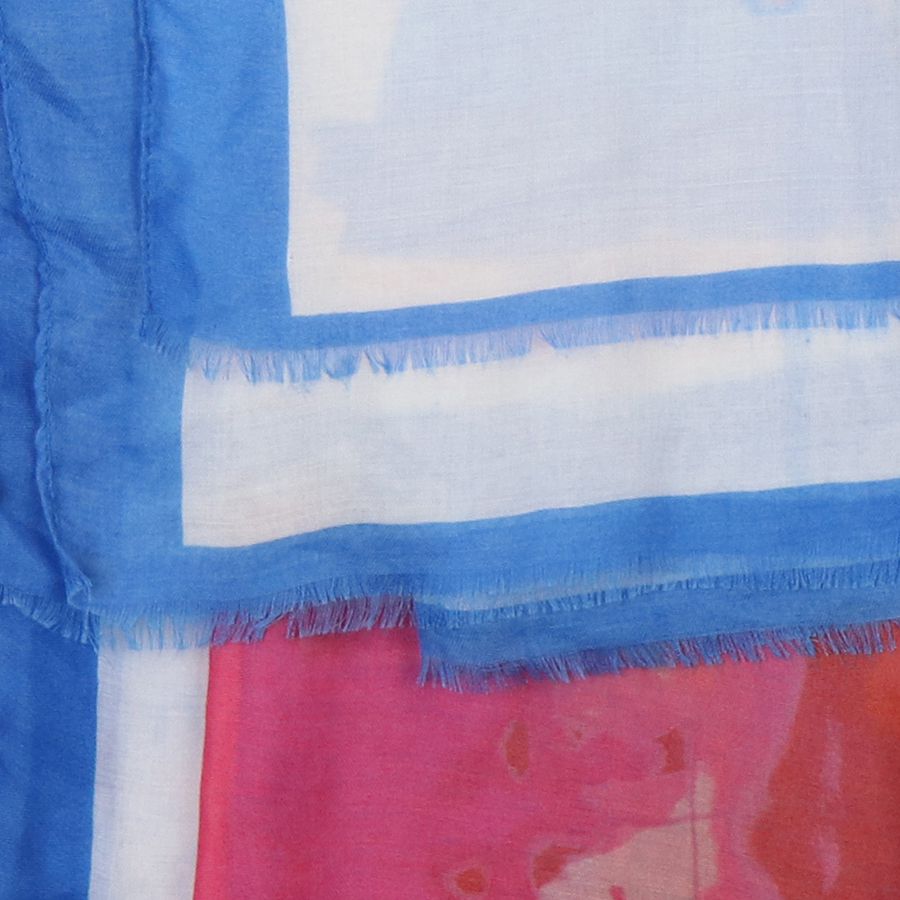 Blue, Coral & White Abstract Print Scarf