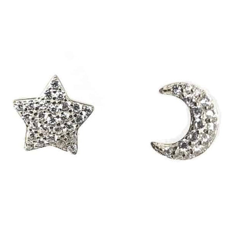 Star & Moon Stud Earrings Silver