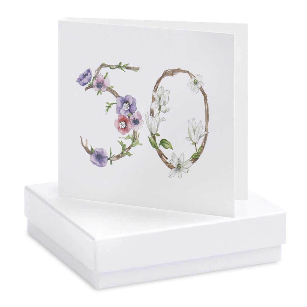 Boxed 50th Birthday Silver Earring Card