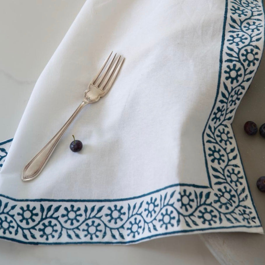 Sapphire Cotton Hand Block Print Tablecloth