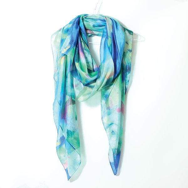 Blue Floral Bouquet Large Pure Silk Scarf