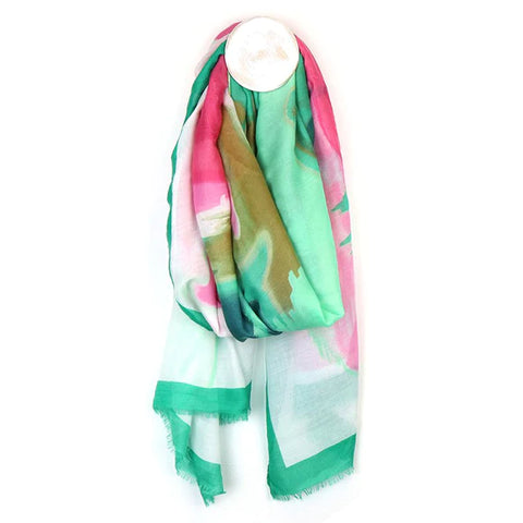 Green, Pink & White Abstract Print Scarf