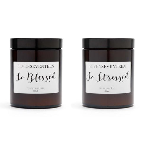 Rose Geranium & Honeysuckle Scented Candle Duo So Blessed So Stressed