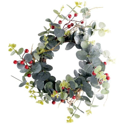 Faux Small Red Berry & Eucalyptus Wreath