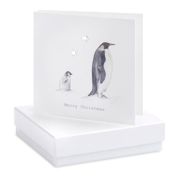 Boxed Christmas Penguins Silver Earring Card