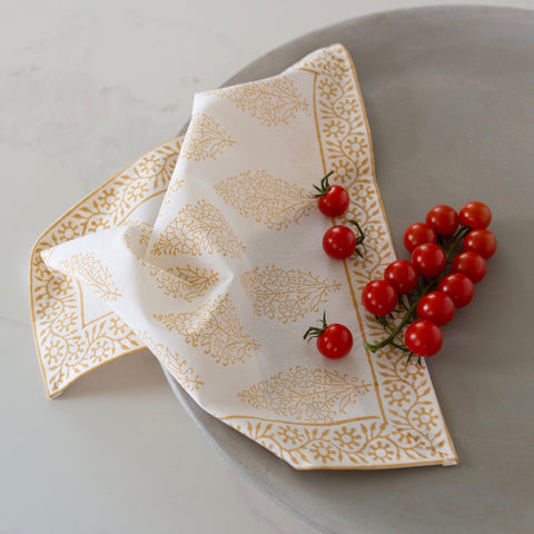 Saffron Cotton Hand Block Print Napkins