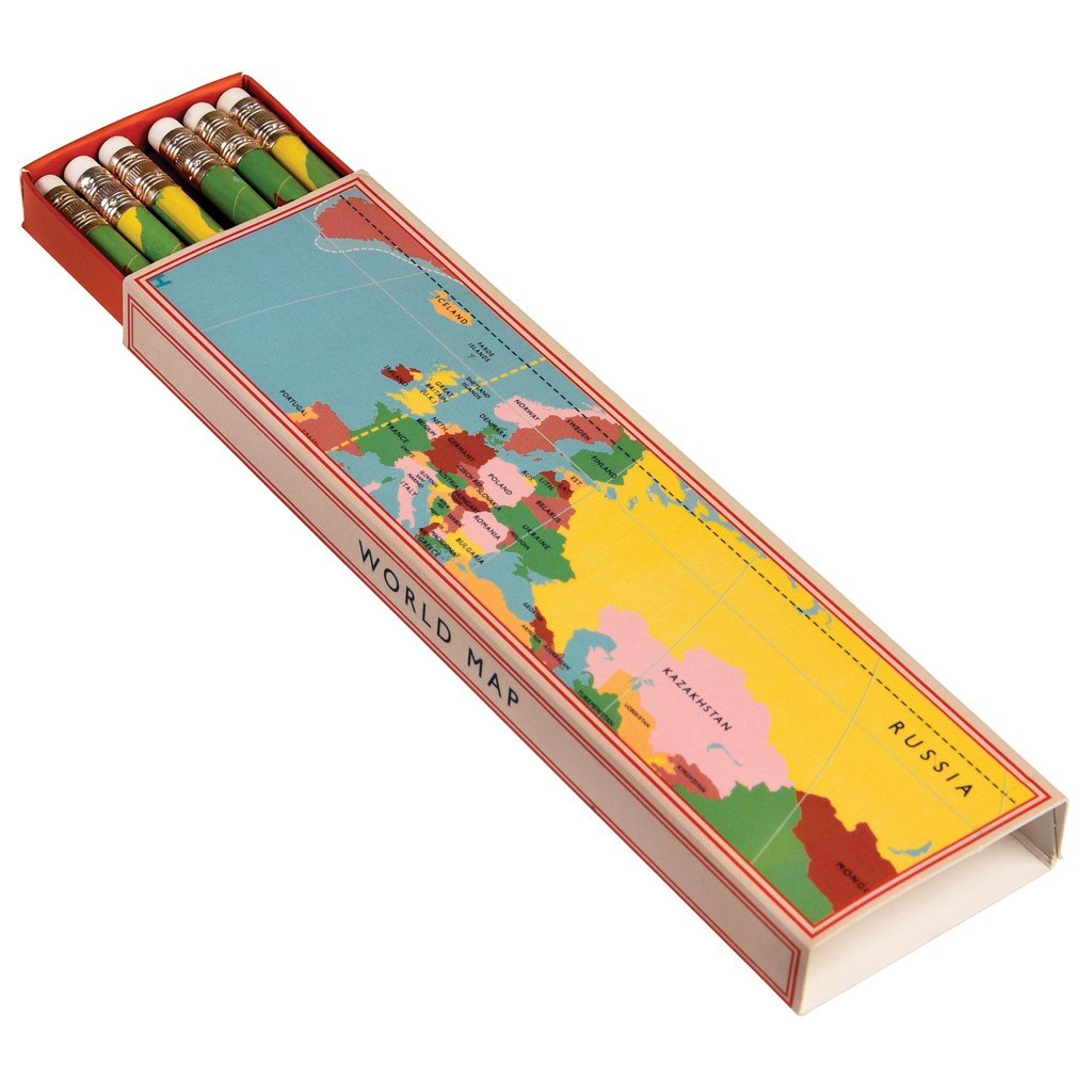 World Map Pencils - Boxed Set of 6